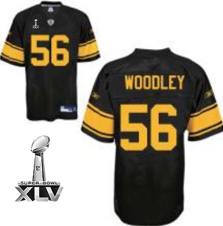 Steelers #56 LaMarr Woodley Black With Yellow Number Super Bowl XLV Stitched NFL Jersey