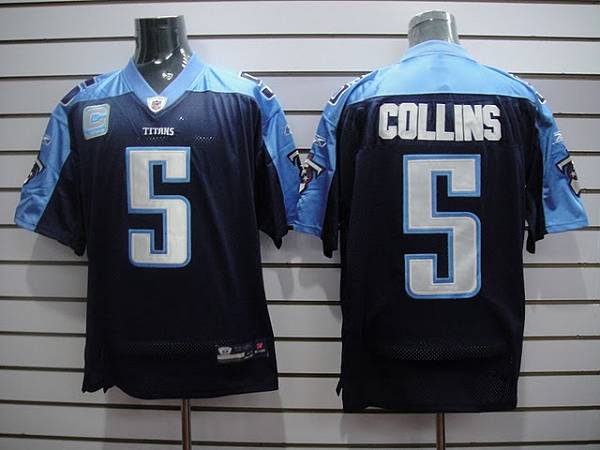 Titans #5  Kerry Collins Stitched Dark Blue With C Patch NFL Jersey