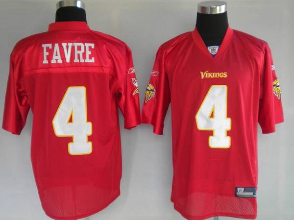 Vikings #4 Brett Favre Red Stitched NFL Jersey