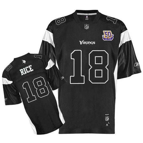 Vikings #18 Sidney Rice Black Shadow Team 50TH Patch Stitched NFL Jersey