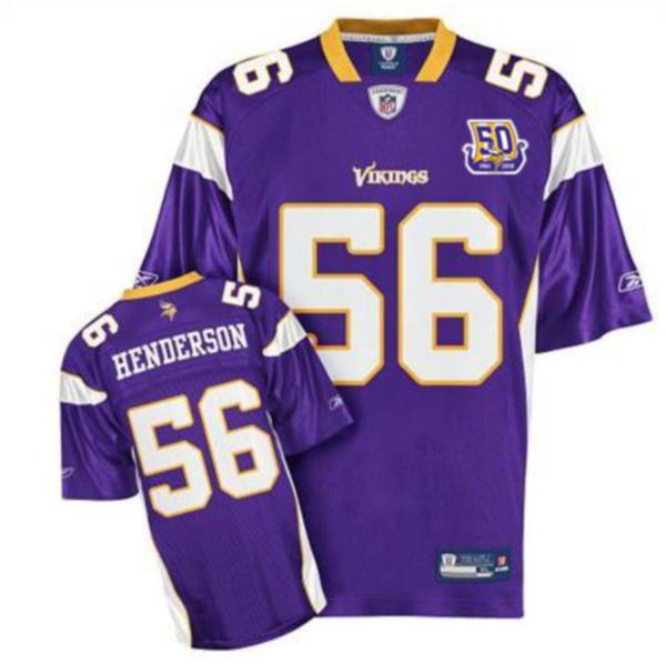 Vikings #56 E.J. Henderson Purple Team 50TH Patch Stitched NFL Jersey