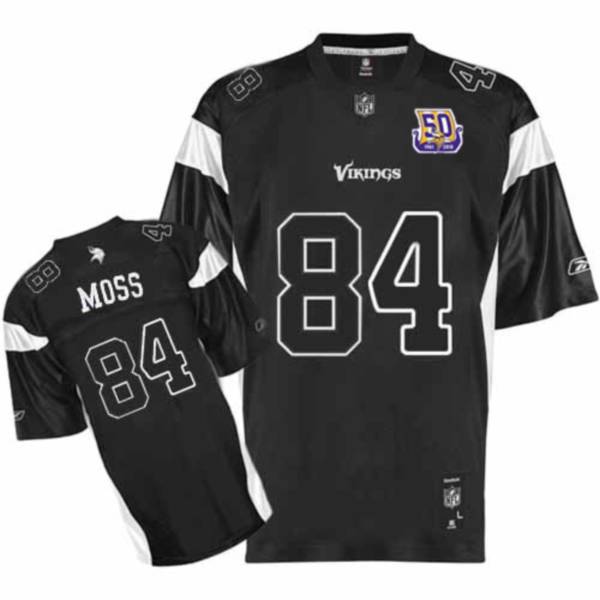 Vikings #84 Randy Moss Black Team 50TH Patch Stitched NFL Jersey