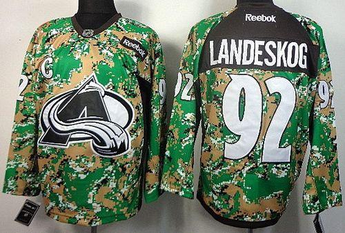 Avalanche #92 Gabriel Landeskog Camo Veterans Day Practice Stitched NHL Jersey
