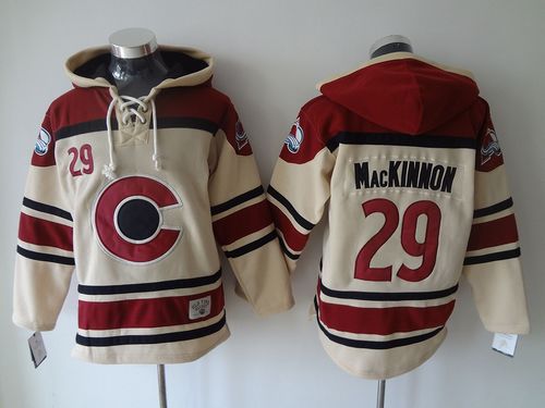 Avalanche #29 Nathan MacKinnon Cream Sawyer Hooded Sweatshirt Stitched NHL Jersey