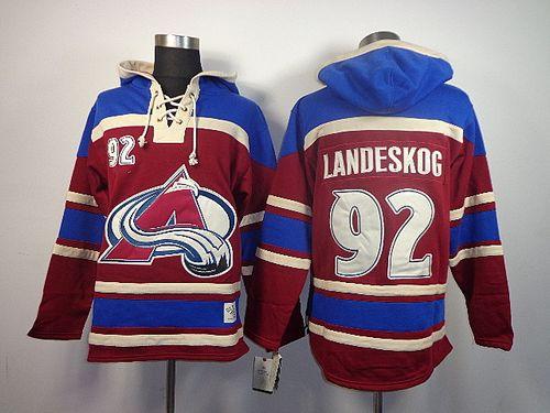 Avalanche #92 Gabriel Landeskog Red Sawyer Hooded Sweatshirt Stitched NHL Jersey