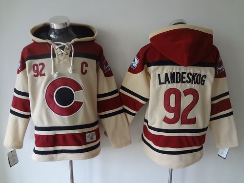 Avalanche #92 Gabriel Landeskog Cream Sawyer Hooded Sweatshirt Stitched NHL Jersey