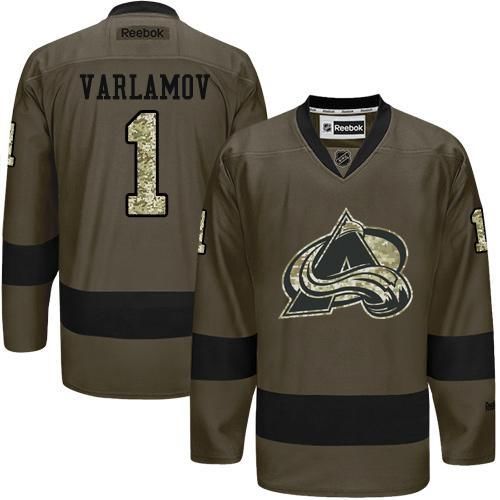 Avalanche #1 Semyon Varlamov Green Salute to Service Stitched NHL Jersey