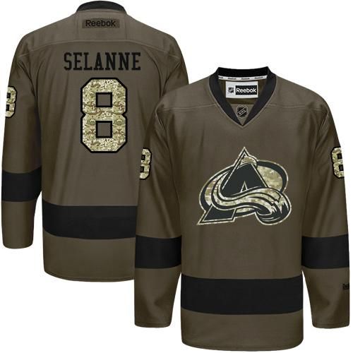 Avalanche #8 Teemu Selanne Green Salute to Service Stitched NHL Jersey