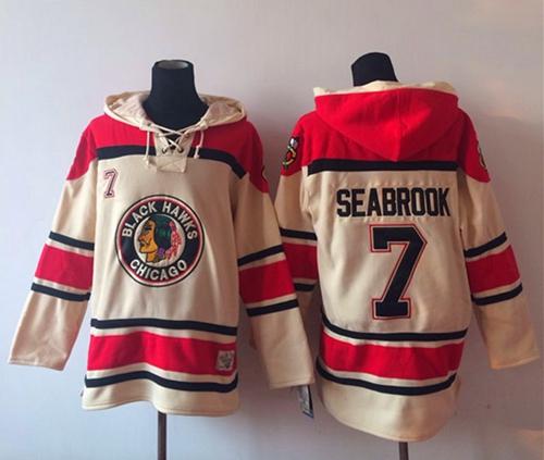 Blackhawks #7 Brent Seabrook Cream Sawyer Hooded Sweatshirt Stitched NHL Jersey