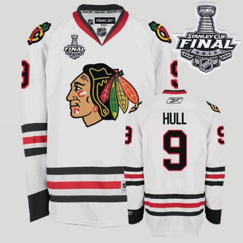 Blackhawks #9 Bobby Hull Stitched White With Stanley Cup Finals NHL Jersey