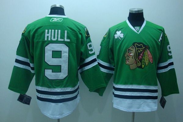 Blackhawks #9 Bobby Hull Stitched Green NHL Jersey