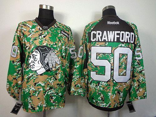 Blackhawks #50 Corey Crawford Camo Veterans Day Practice Stitched NHL Jersey