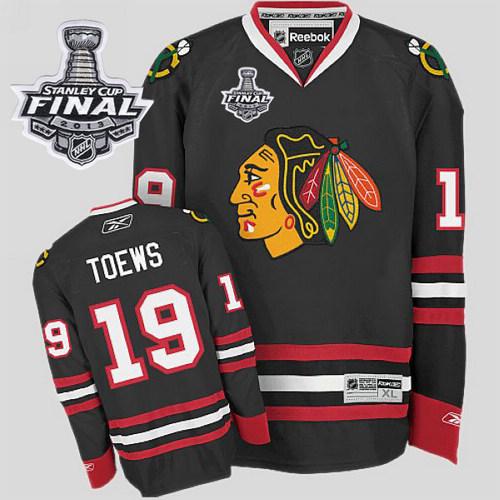 Blackhawks #19 Jonathan Toews Stitched Black With Stanley Cup Finals NHL Jersey