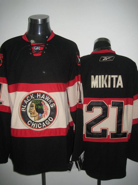 Blackhawks #21 Stan Mikita Stitched Black New Third NHL Jersey