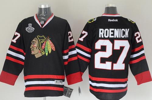 Blackhawks #27 Jeremy Roenick Black Stitched Stanley Cup Finals Patch NHL Jersey