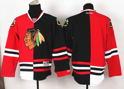 Blackhawks Blank Red/Black Split Stitched NHL Jersey
