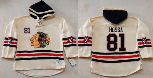 Blackhawks #81 Marian Hossa Cream Heavyweight Pullover Hoodie Stitched NHL Jersey