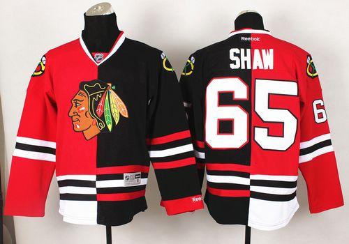 Blackhawks #65 Andrew Shaw Red/Black Split Stitched NHL Jersey