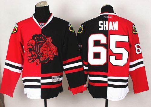 Blackhawks #65 Andrew Shaw Red/Black Split Red Skull Stitched NHL Jersey