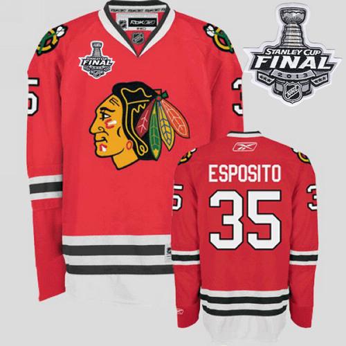 Blackhawks #35 Tony Esposito Stitched Red With Stanley Cup Finals NHL Jersey