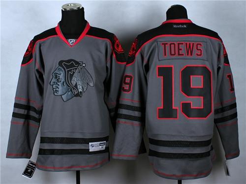 Blackhawks #19 Jonathan Toews Charcoal Cross Check Fashion Stitched  NHL Jersey