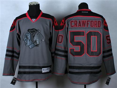 Blackhawks #50 Corey Crawford Charcoal Cross Check Fashion Stitched NHL Jersey