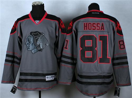 Blackhawks #81 Marian Hossa Charcoal Cross Check Fashion Stitched NHL Jersey