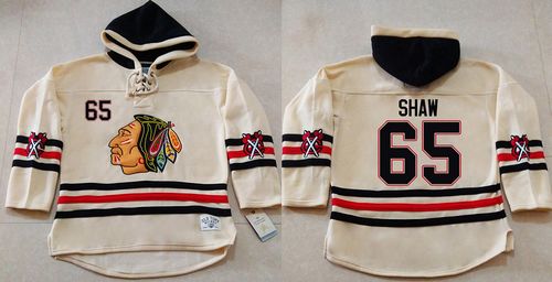 Blackhawks #65 Andrew Shaw Cream Heavyweight Pullover Hoodie Stitched NHL Jersey