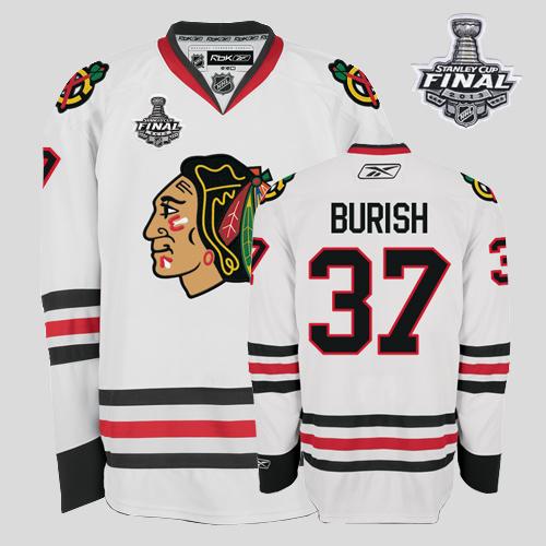 Blackhawks #37 Adam Burish Stitched White With Stanley Cup Finals NHL Jersey