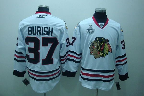 Blackhawks #37 Adam Burish Stitched White NHL Jersey