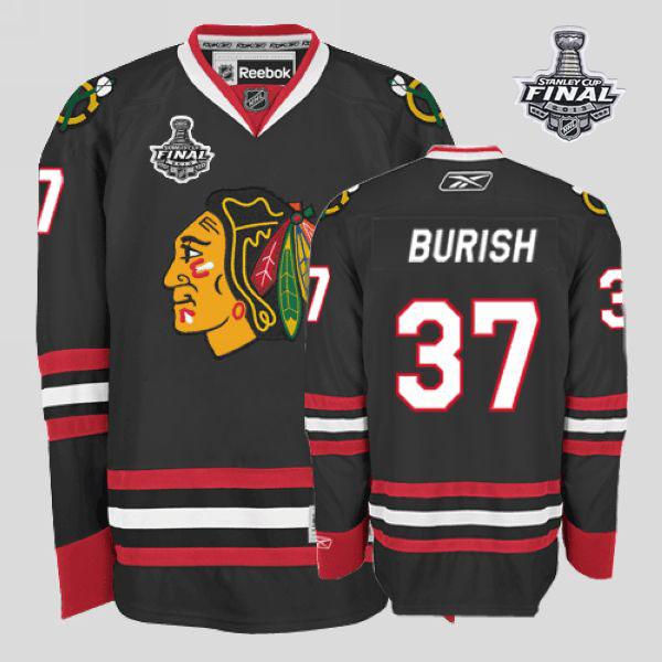 Blackhawks #37 Adam Burish Stitched Black With Stanley Cup Finals NHL Jersey