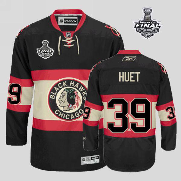Blackhawks #39 Cristobal Huet Stitched Black New Third With Stanley Cup Finals NHL Jersey