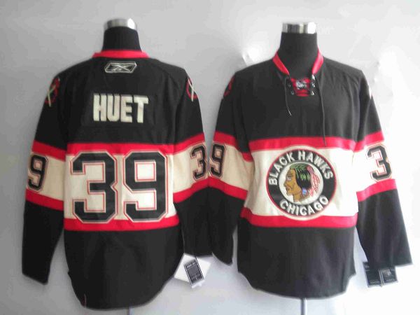 Blackhawks #39 Cristobal Huet Stitched Black New Third NHL Jersey