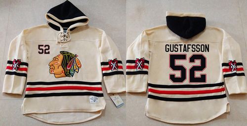 Blackhawks #52 Erik Gustafsson Cream Heavyweight Pullover Hoodie Stitched NHL Jersey
