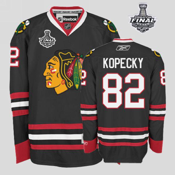 Blackhawks #82 Tomas Kopecky Stitched Black With Stanley Cup Finals NHL Jersey