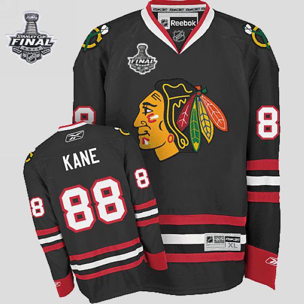 Blackhawks #88 Patrick Kane Stitched Black With Stanley Cup Finals NHL Jersey
