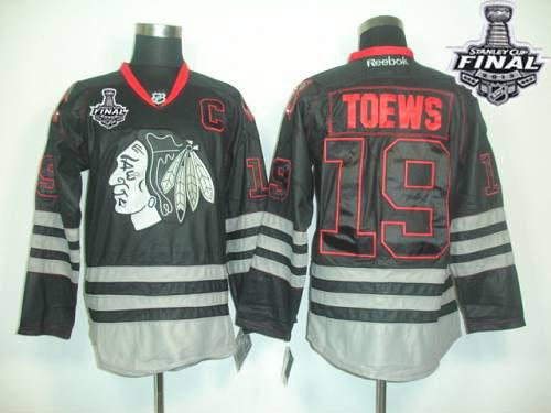 Blackhawks #19 Jonathan Toews Black Ice With Stanley Cup FinalsStitched NHL Jersey