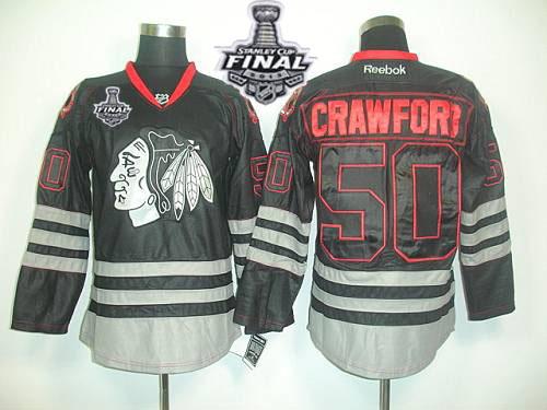 Blackhawks #50 Corey Crawford Black Ice With Stanley Cup Finals Stitched NHL Jersey