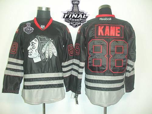 Blackhawks #88 Patrick Kane Black Ice With Stanley Cup Finals Stitched NHL Jersey