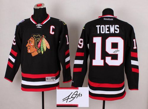 Blackhawks #19 Jonathan Toews Black Autographed Stitched NHL Jersey