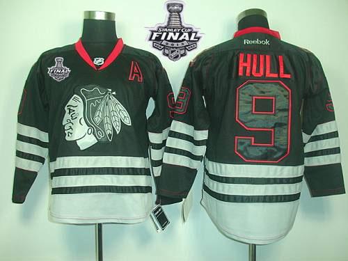 Blackhawks #9 Bobby Hull Black Ice With Stanley Cup Finals Stitched NHL Jersey