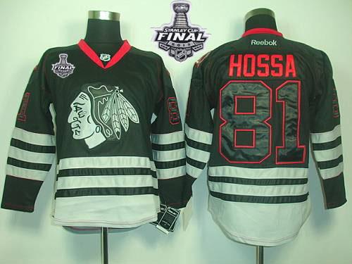 Blackhawks #81 Marian Hossa Black Ice With Stanley Cup Finals Stitched NHL Jersey