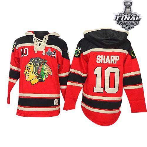 Blackhawks #10 Patrick Sharp Red Sawyer Hooded Sweatshirt With Stanley Cup Finals Stitched NHL Jersey