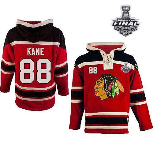 Blackhawks #88 Patrick Kane Red Sawyer Hooded Sweatshirt With Stanley Cup Finals Stitched NHL Jersey