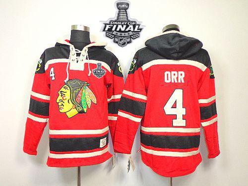 Blackhawks #4 Bobby Orr Red Sawyer Hooded Sweatshirt With Stanley Cup Finals Stitched NHL Jersey