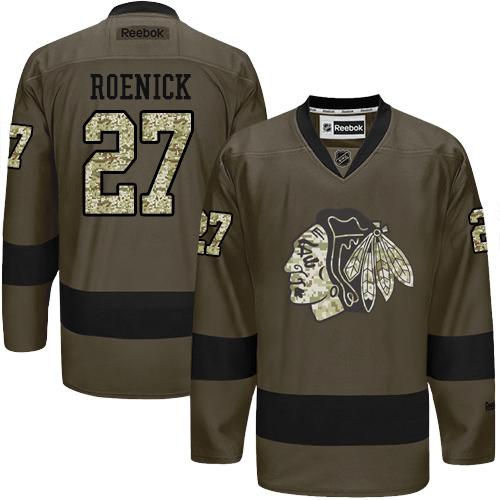 Blackhawks #27 Jeremy Roenick Green Salute to Service Stitched NHL Jersey