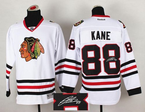 Blackhawks #88 Patrick Kane White Autographed Stitched NHL Jersey