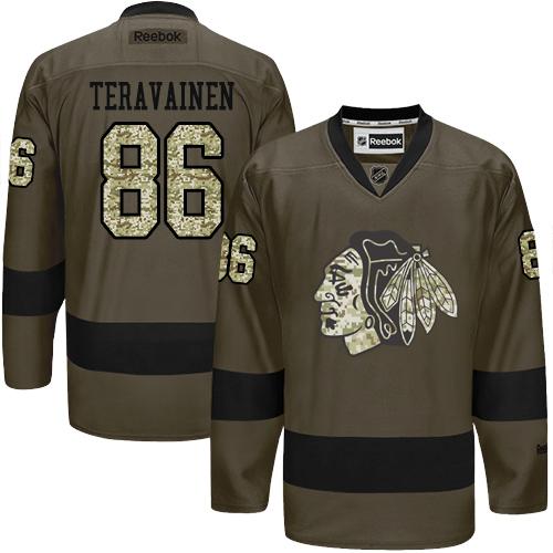 Blackhawks #86 Teuvo Teravainen Green Salute to Service Stitched NHL Jersey