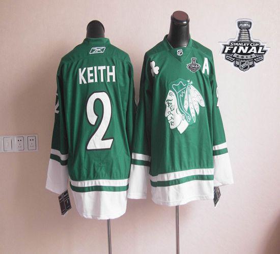 Blackhawks St Patty's Day #2 Duncan Keith Green With Stanley Cup Finals Stitched NHL Jersey