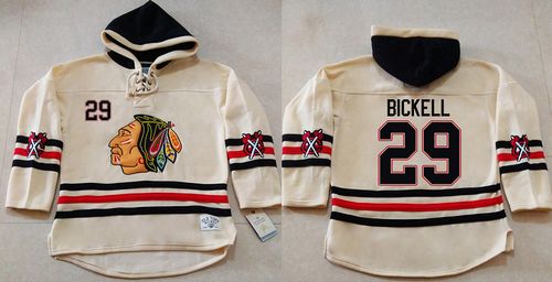 Blackhawks #29 Bryan Bickell Cream Heavyweight Pullover Hoodie Stitched NHL Jersey